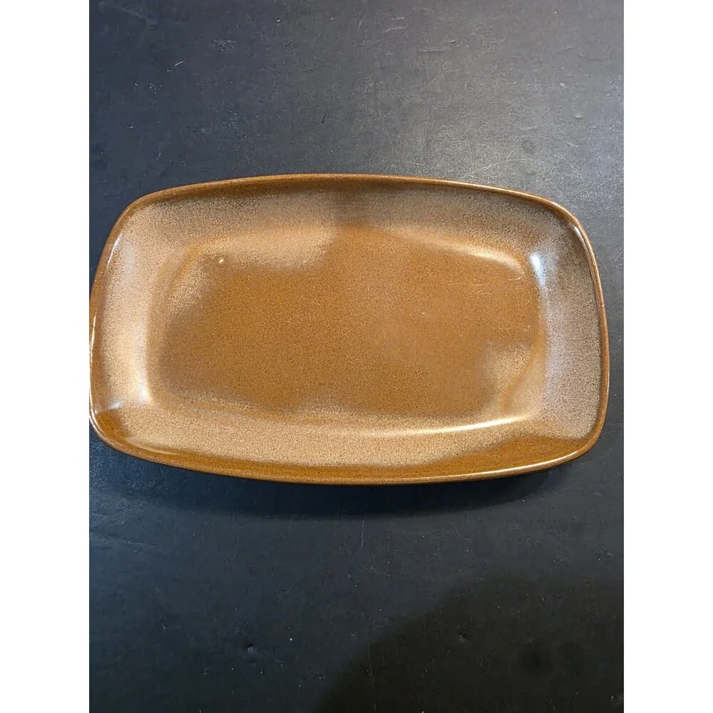 ​Vintage Frankoma Pottery Brown Satin 5PS Rectangular Platter Dish 8.5